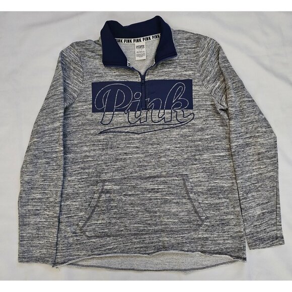 Victoria's Secret PINK Women's Gray/Blue Quarter Zip Mock Neck Sweatshirt S/P - Picture 3 of 10